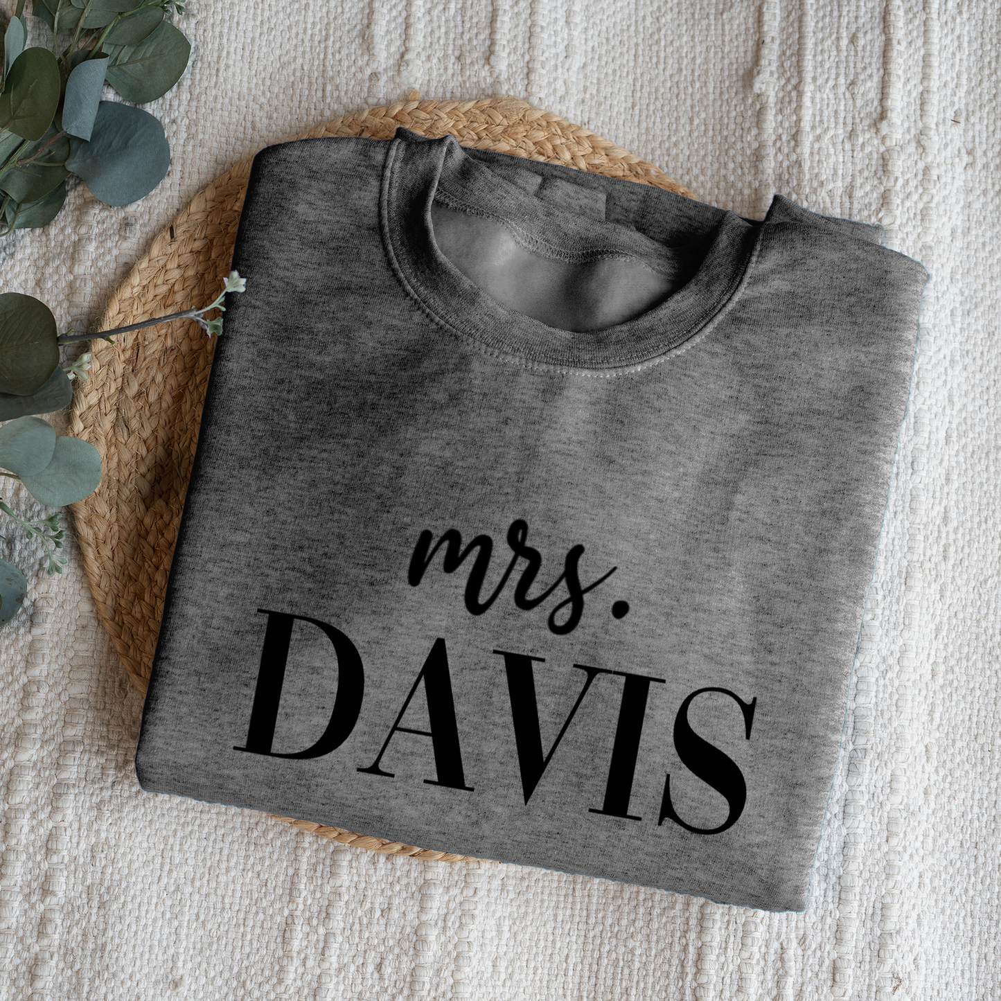 Customized Mrs. Sweatshirt with Initials on Sleeve