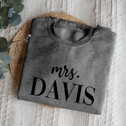 Customized Mrs. Sweatshirt with Initials on Sleeve