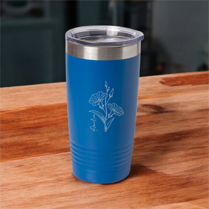 Customized 20oz Tumbler with Silver Lip - Birth Flower Designs (Vertical Name)