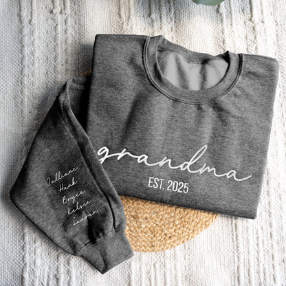 Custom Embroidered Grandma Sweatshirt with Names on Sleeve