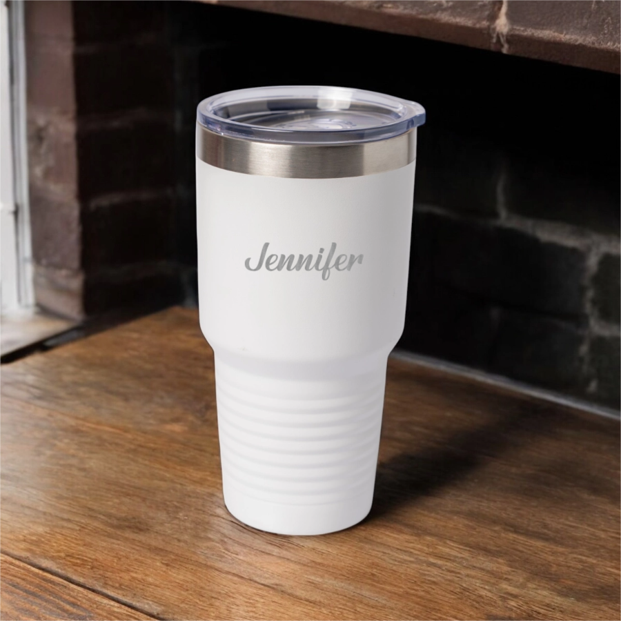 Customized 30oz Tumbler with Silver Lip - Script Font