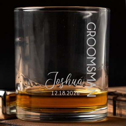 Custom Lowball Whiskey Glass - Groomsmen, Bridesmaids, Best Man