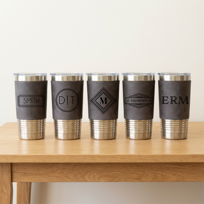 Set of 5 Leather Wrapped Stainless Tumblers - Signature Designs
