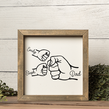 Customized Fist Bump Dad And Kids Framed Sign