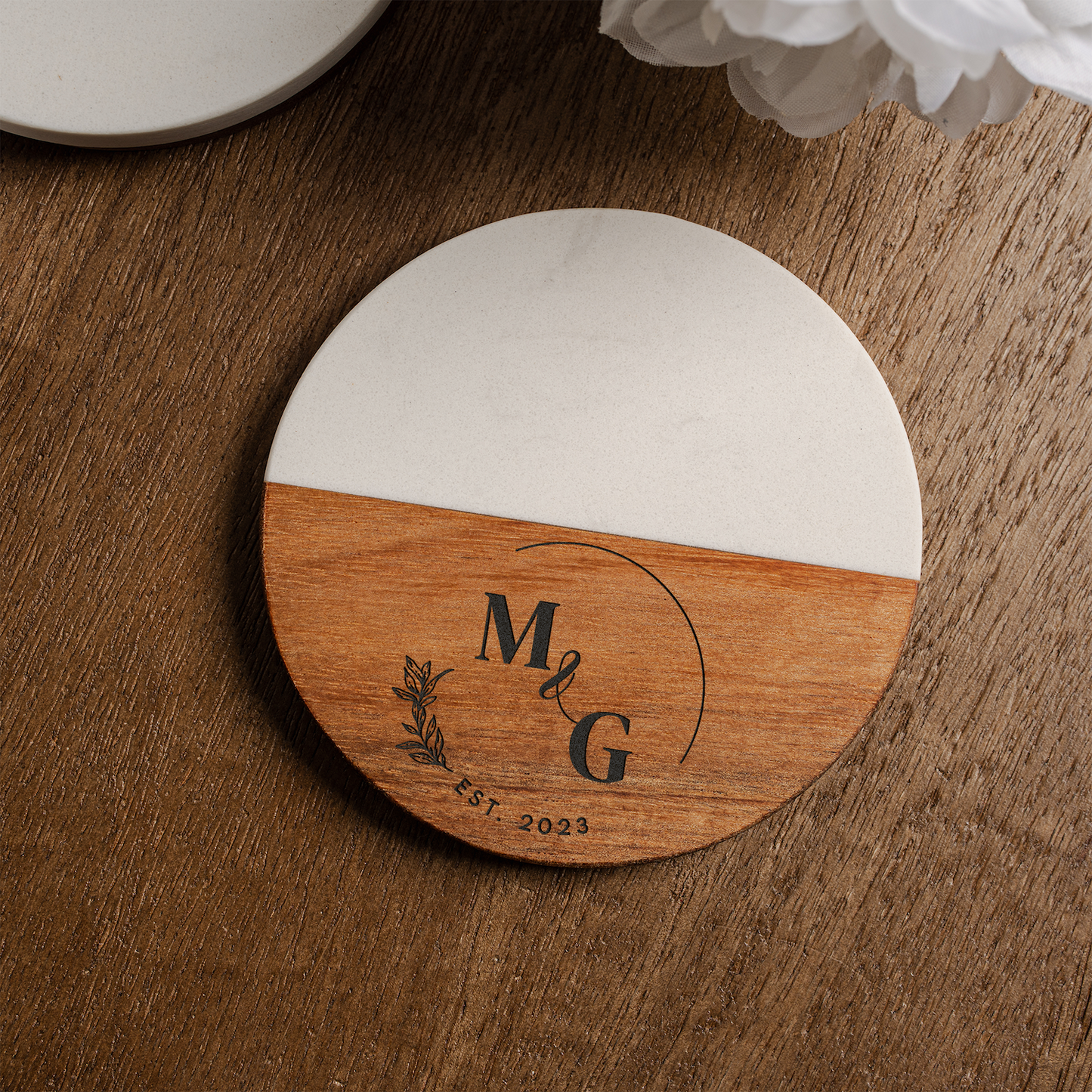 Customized Wood & Marble Acacia Coasters