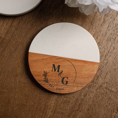 Customized Wood & Marble Acacia Coasters