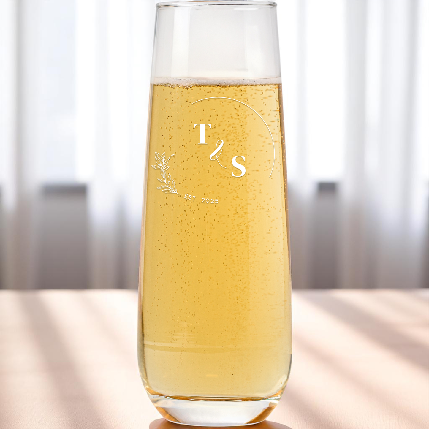 Customized Stemless Champagne Flute - Wedding Designs