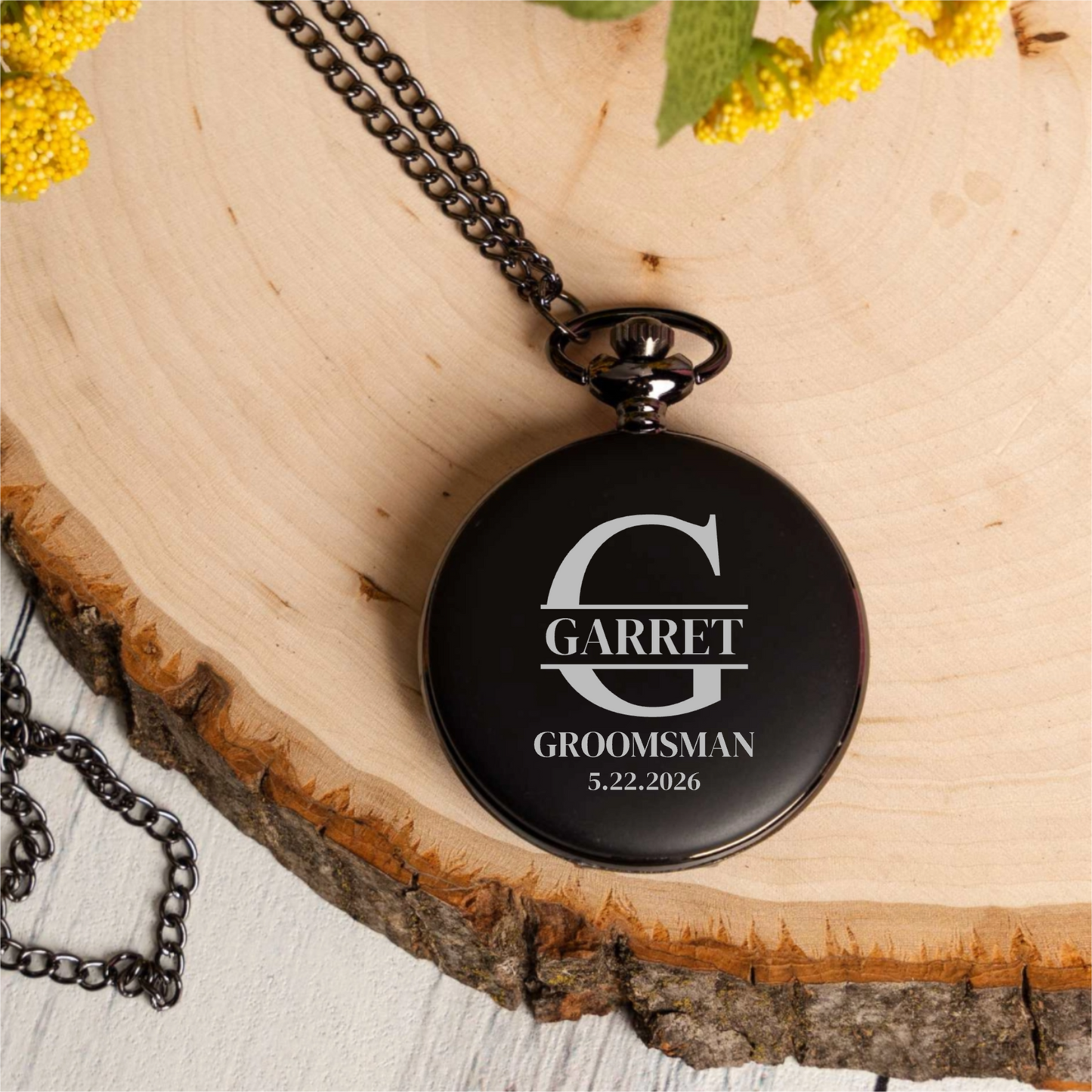 Customized Black Pocket Watch - Groomsmen & Best Man
