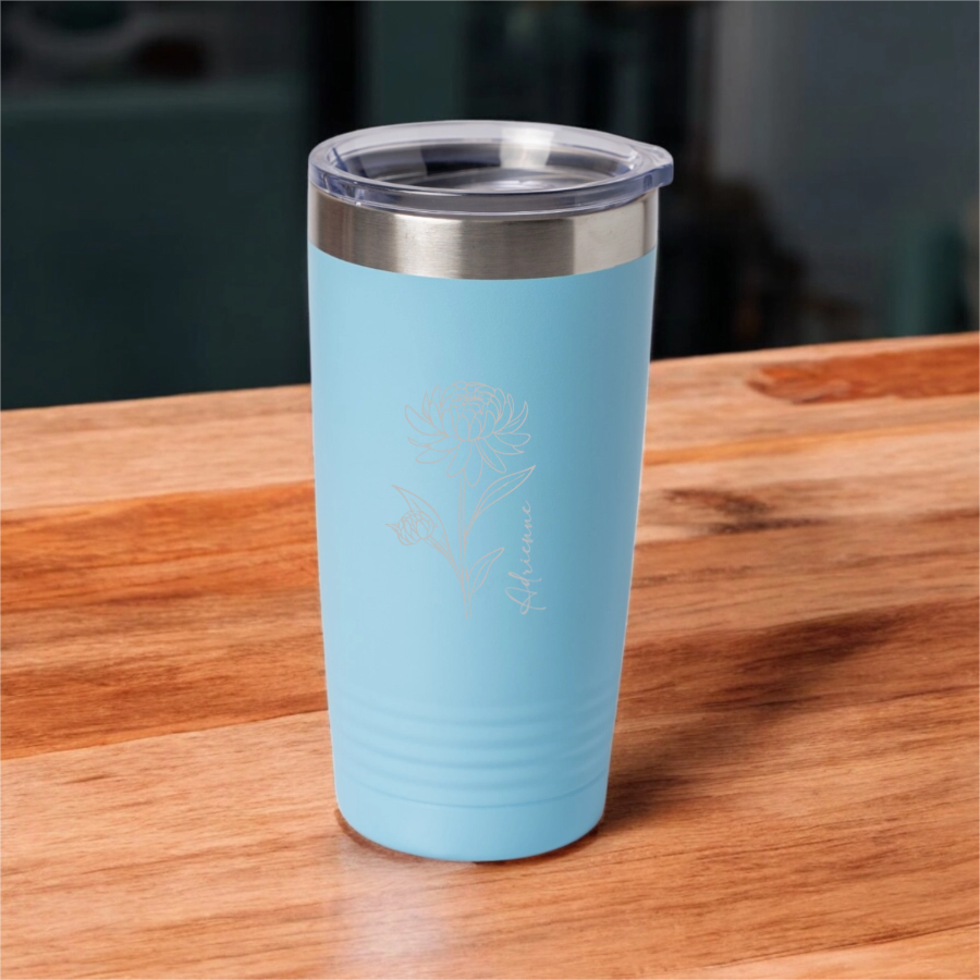 Customized 20oz Tumbler with Silver Lip - Birth Flower Designs (Vertical Name)