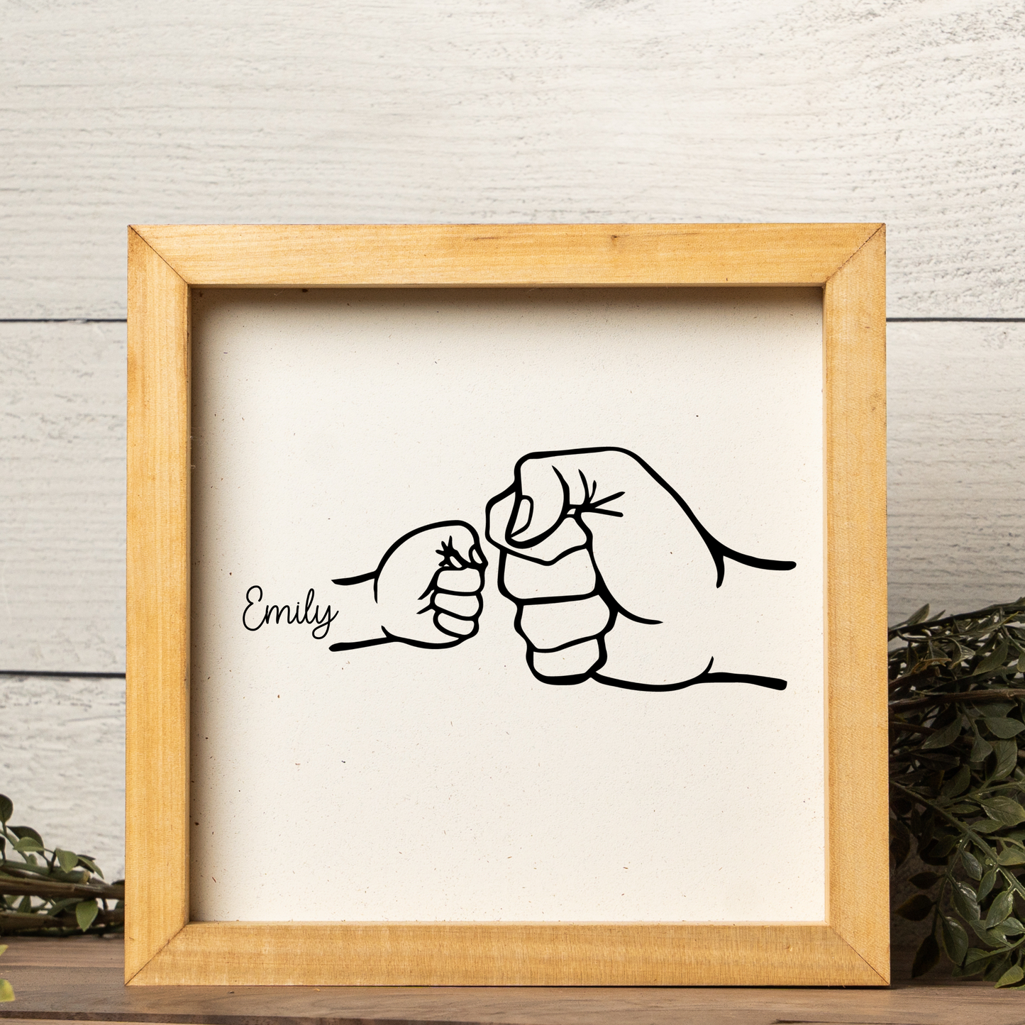 Customized Fist Bump Dad And Kids Framed Sign