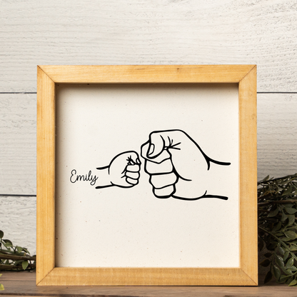 Customized Fist Bump Dad And Kids Framed Sign