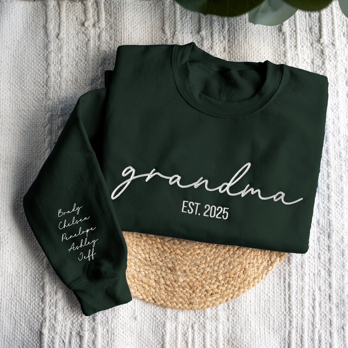 Custom Embroidered Grandma Sweatshirt with Names on Sleeve