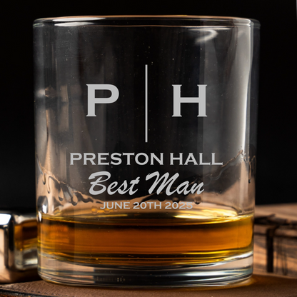 Custom Lowball Whiskey Glass - Groomsmen, Bridesmaids, Best Man