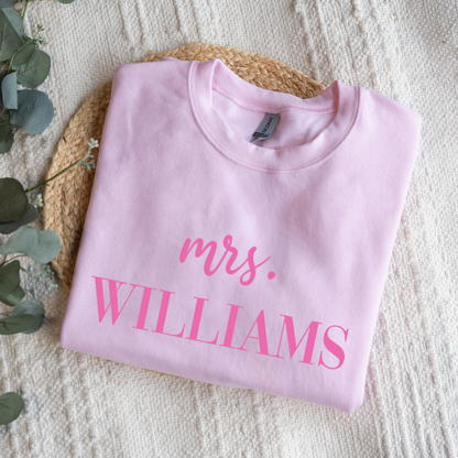 Customized Mrs. Sweatshirt with Initials on Sleeve