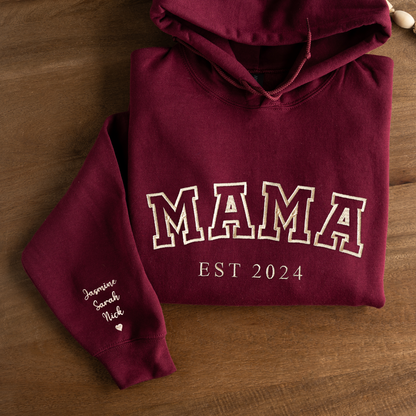 Customized Mama Hoodie with Names on Sleeve