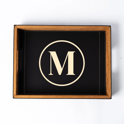 Customized Black Vegan Leather Serving Tray